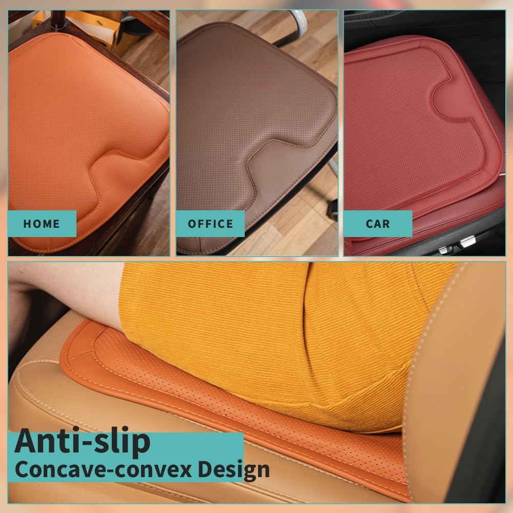 Car Front Seat Cushion Pad, Leather Car Memory Foam Heightening Seat Cushion Cover (Black)