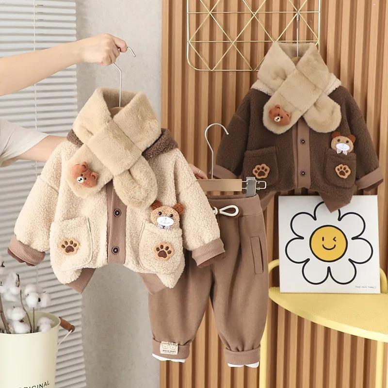 Girl Baby Clothing Set Boys Winter Fashionable Baby Children's Thick Coat Pants Two Piece Set