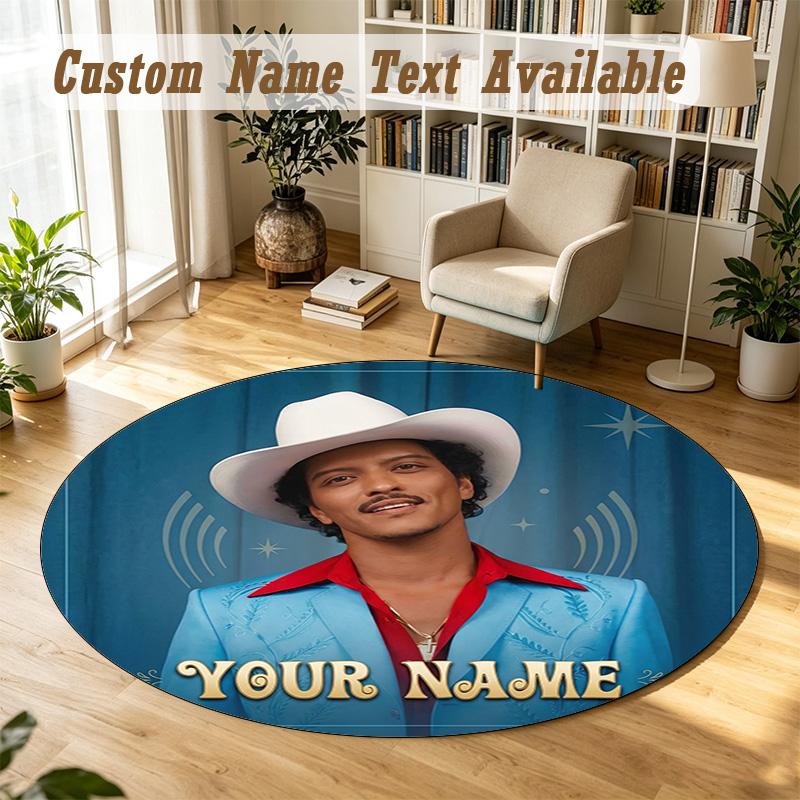 Round Rug Custom NameBruno Mars Pattern Non Slip Carpet Home Floor Decor