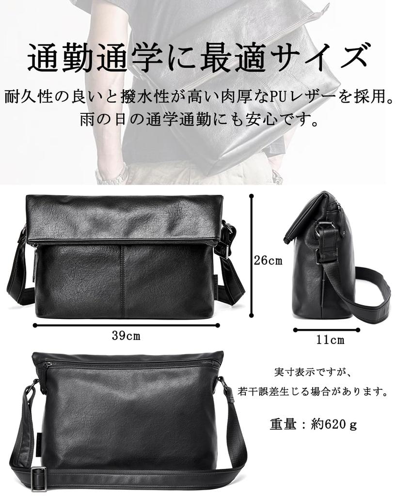 UNISOUL Crossbody Shoulder Bag with 5 Perfect for and Made of PU Men's Pockets, Casual, Black, Commuting, Lightweight, Water-Repellent, Leather.
