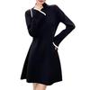 PHOLEEY Knit High Flare Polyester Women's Dress, Neck, Sleeves, Color-Coordinated Design, 100%