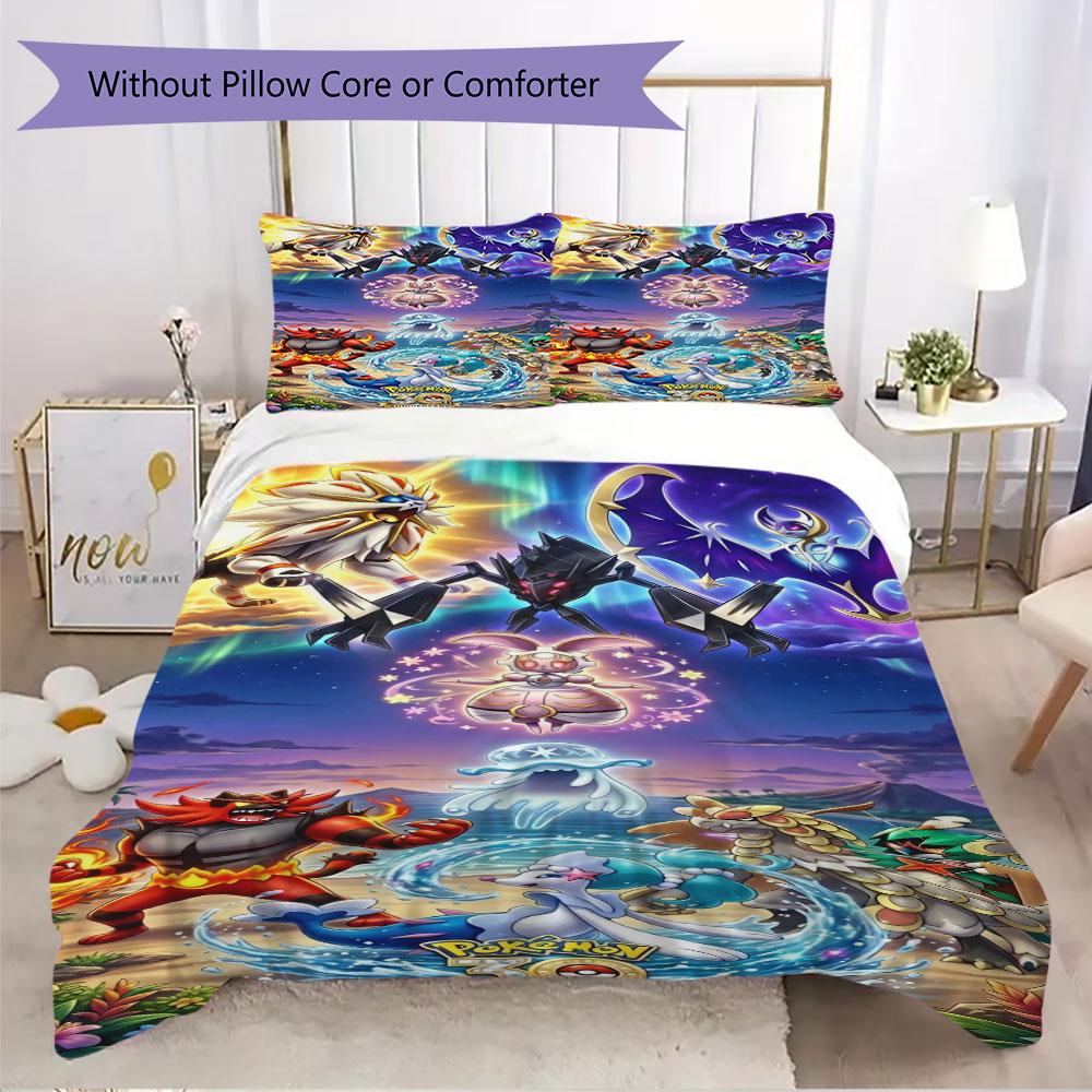 Set di biancheria da letto con stampa Pokémon da 3 pezzi include una copripiumino e una coppia di federe (riempimento non incluso), perfetto per l'uso in camera da letto.