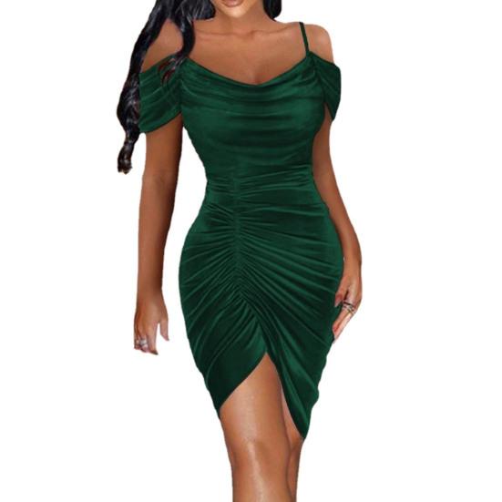 

Женское платье с асимметричным подолом на бретельках и коротким рукавом, с запахом бедра, с открытыми плечами и рюшами, бархатное облегающее платье, уличная одежда L