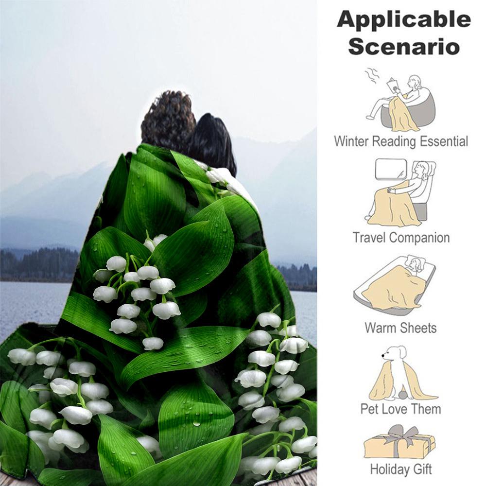 1PC Lily of the ValleyOutdoor Flannel Blanket - Soft Plush Decor for Picnics, Camping, Bedroom, Playroom, Office, or Lunch Break 1284A
