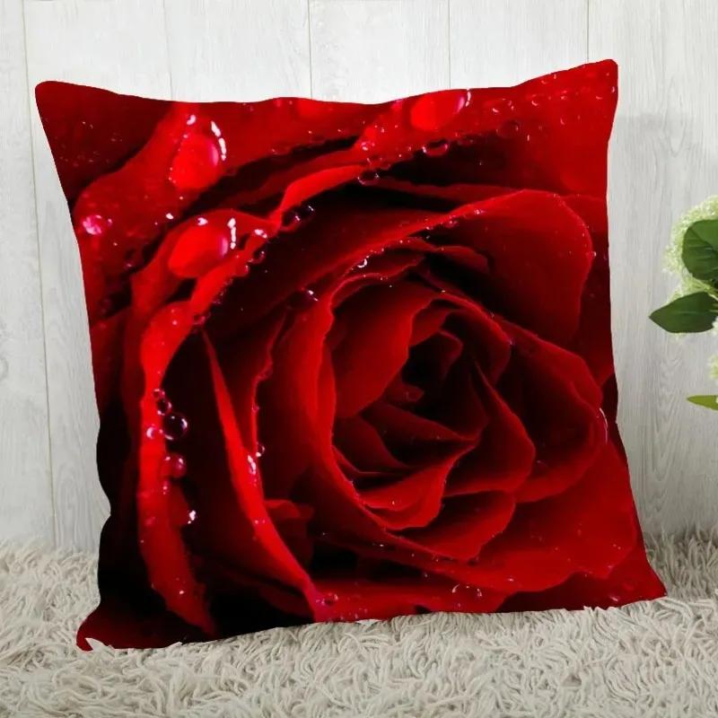 Luxury Home Decor Pillow Cover Living Room Sofa Cushion Cover Red Rose Pattern Cushion Cover