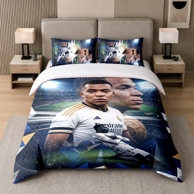 3dílná sada povlečeníKylian Mbappe Měkké prostěradlo a dva povlaky na polštář Dekorace do ložnice
