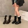 Thick Heel Pile Medium Knight Boots Women's Boots 2025 New Spring and Autumn Black Martin Boots Skinny Brown Short Boots