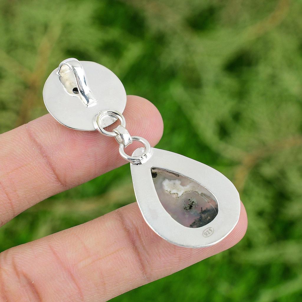 Solar Moss Agate Pendant Gemstone Jewelry Handmade Pendant 925 Sterling Silver Pendant Dainty Jewelry Gifts For Her