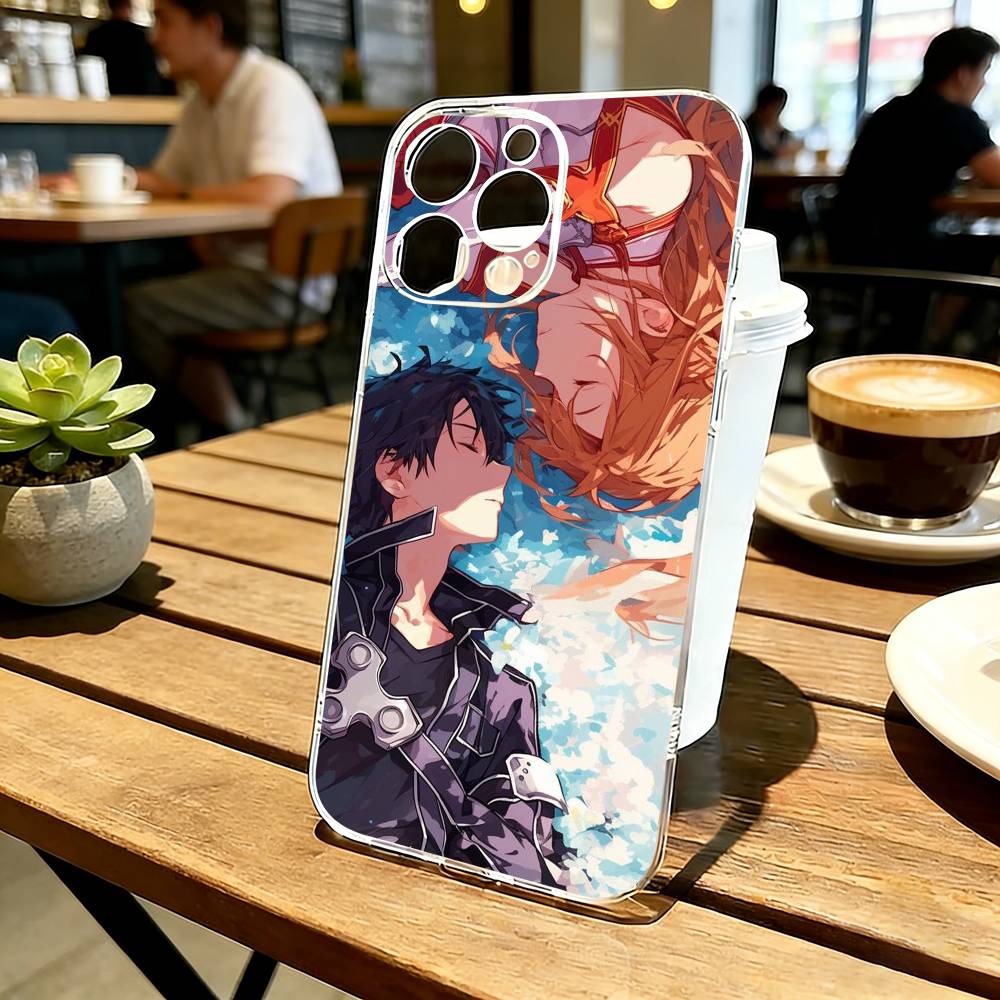 Kirito & Asuna Anime Phone Case Transparent Silicone Soft For iPhone 17 16 15 14 13 12 11 Mini Pro Max Plus