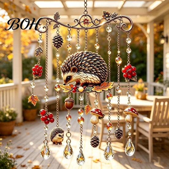 Outdoor Patio Wind Spinners Fall Animal Chime Suncatcher, Stained Acrylic Fox Rabbit Hanging Suncatcher Unique Garden Art Gifts with Prism Drops,