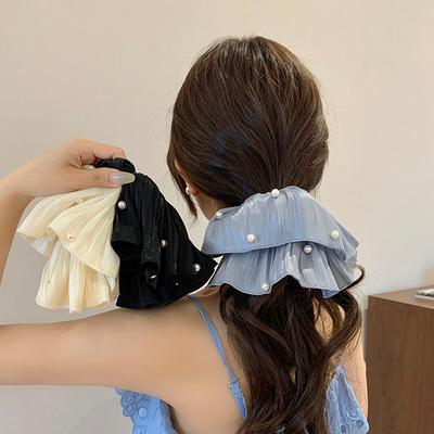 Pérolas Elegantes Fita Lisa Scrunchie de Intestino Grosso Para Mulheres Meninas Doce Ornamento de Cabelo Elástico de Cabelo Faixa de Cabelo Acessórios de Cabelo