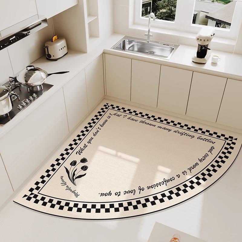 Kitchen Heart-shaped Carpet American Floral Pattern Water-absorbent Quick-drying Large Size Floor Mat Diatom Mud Non-slip Rug