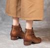 Fashion 5CM Women Thick Heel Ankle Boots Summer Handmade Retro Style Genuine Leather Zipper Breathable Hollow Casual Mom Short Boots