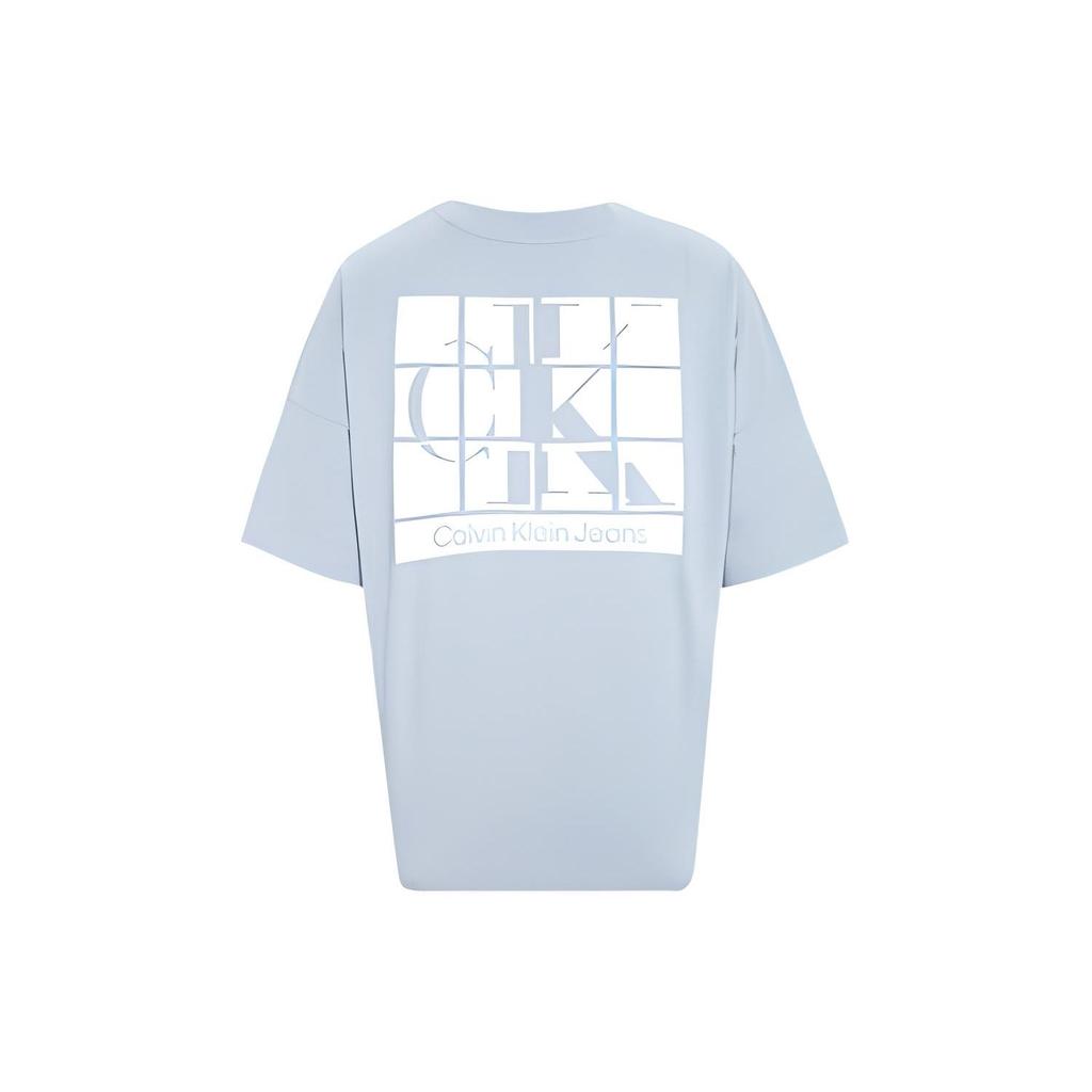 Calvin Klein Casual Round Neck Logo Print Loose Short Sleeve T-Shirt Unisex Tops Light-Blue J400212-DBT