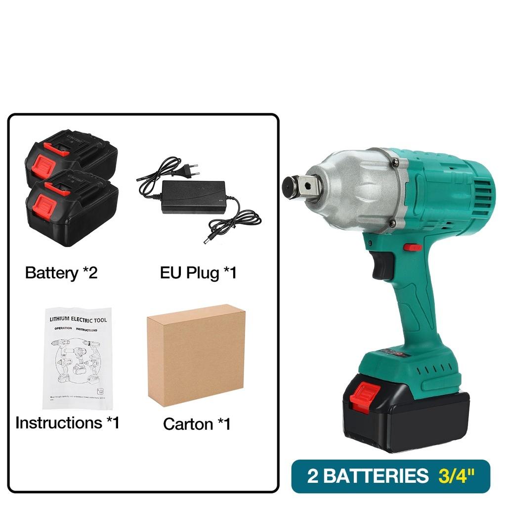 388vf 3/4 Inch 1900NM Brushless Cordless Electric Impact Wrench Power Tool 19800Amh Li Battery For 18V Battery