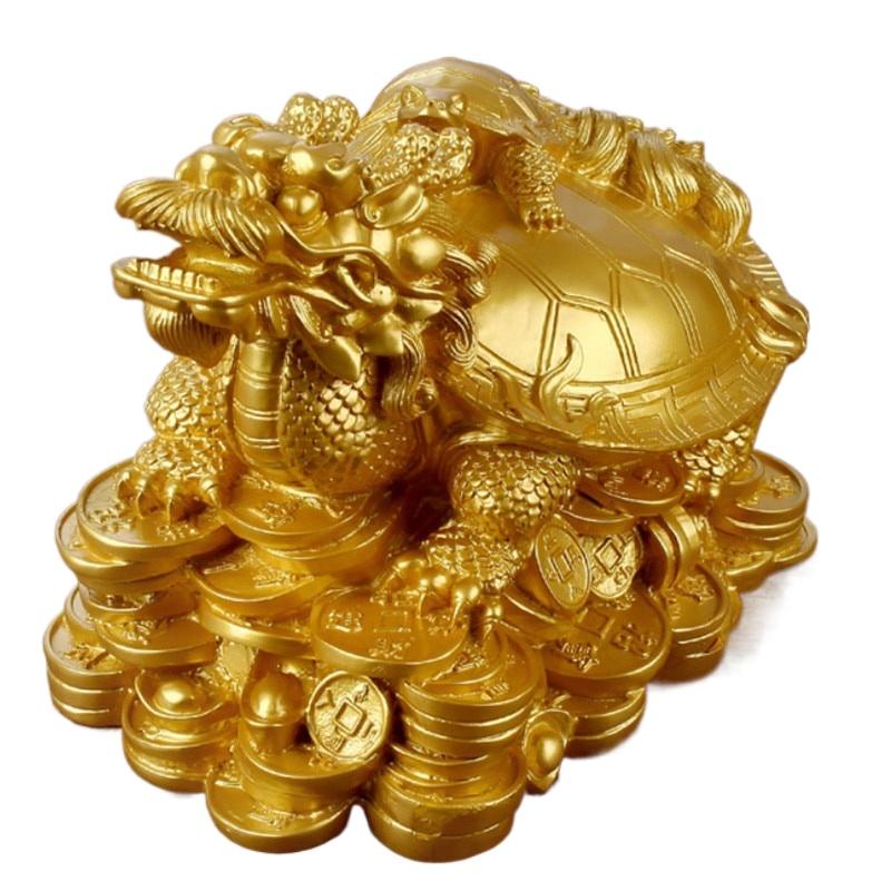 1 Resin Gold/bronze Feng Shui Dragon Turtle Statue Coin Wealth Home Desk Decoration Animal Jewelry