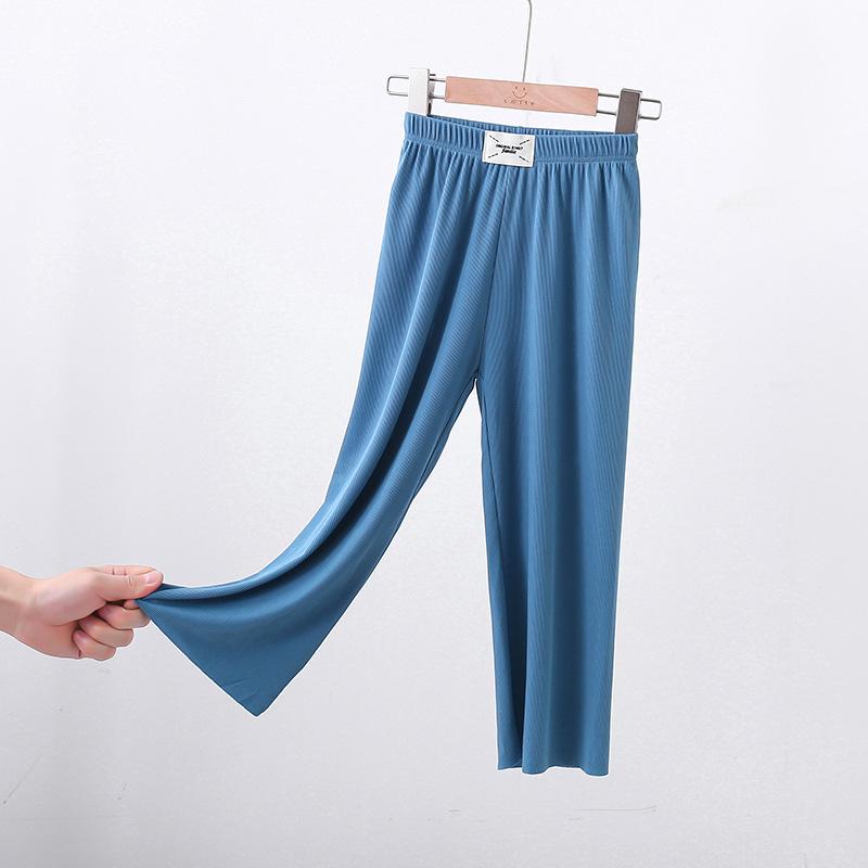Summer Ice Silk Girls Panst Kids Casual Solid Trousers Children Clothes Mid Elastic Waist Drawstring Wide Leg Pants