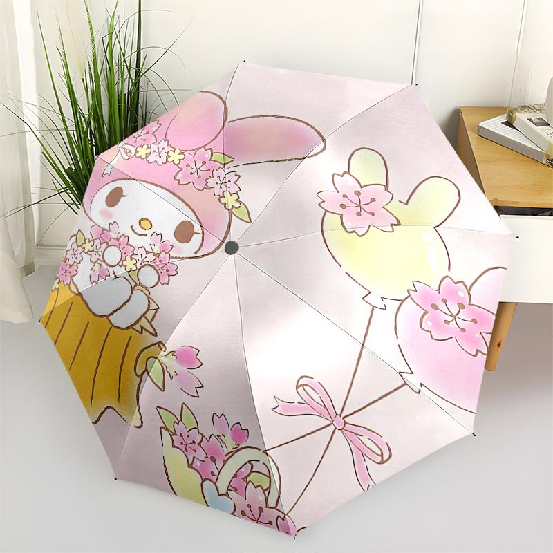 

1pc Cherry Blossom Balloon Bouquet with My Melody: Perfect for Festivals, Travel, Daily Use - Auto Open Close Umbrella with 3-Fold Design & Iron Frame