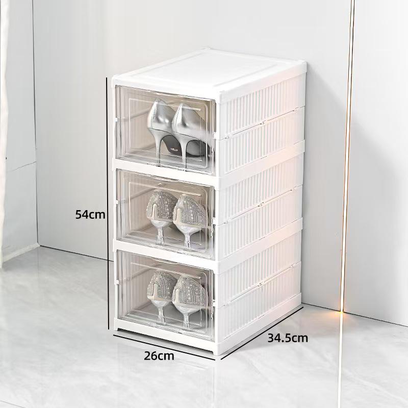 AJ No-Install Transparent Foldable Shoe Storage Box & Multi-layer Shoe Rack 25.5*34.5