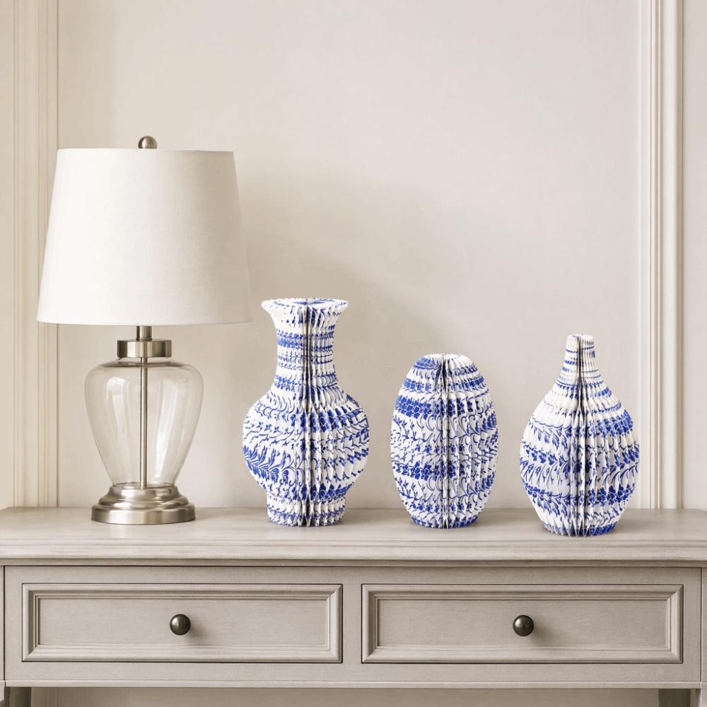 Decorative Blue-and-white Porcelain Paper Vase Floral Arrangement Tabletop Decor Office Desk