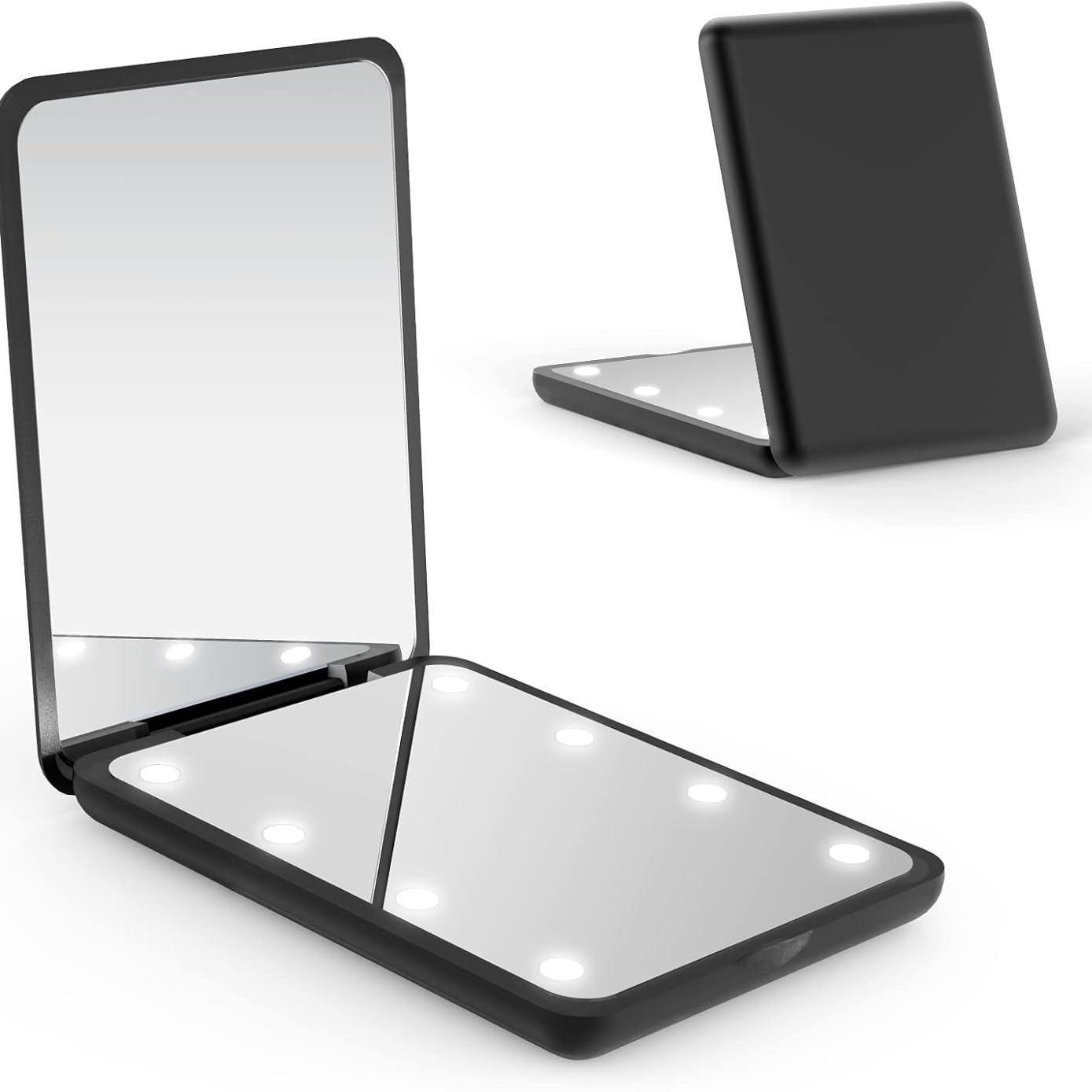 Portable LED Lighted Makeup Mirror with 2x Magnification - Compact Folding, Handheld Design Folding Mirror 2X Magnification