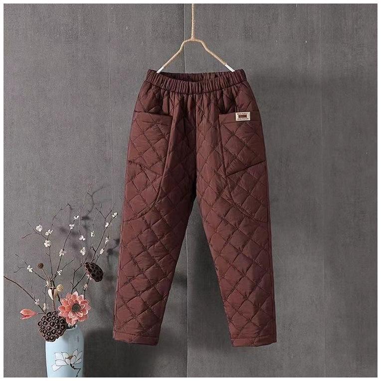

Осенние и зимние шаровары в стиле ретро, ​​женские стеганые толстые теплые свободные хлопковые брюки большого размера, верхняя одежда, модные хлопковые брюки XXXL коричневый