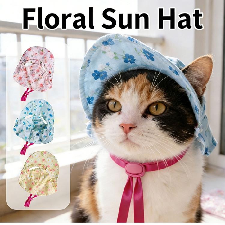 Charmante Baumwoll-Sonnenkappe für Hunde mit Blumenmuster, schützender Hut für Hunde und Katzen, ideal für Outdoor-Aktivitäten und als Foto-Requisite für Partys.