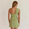 Vestito corto in puro cotone, moda estiva europea e americana nuova da donna, vestito monospalla attillato con schiena a nodo singolo