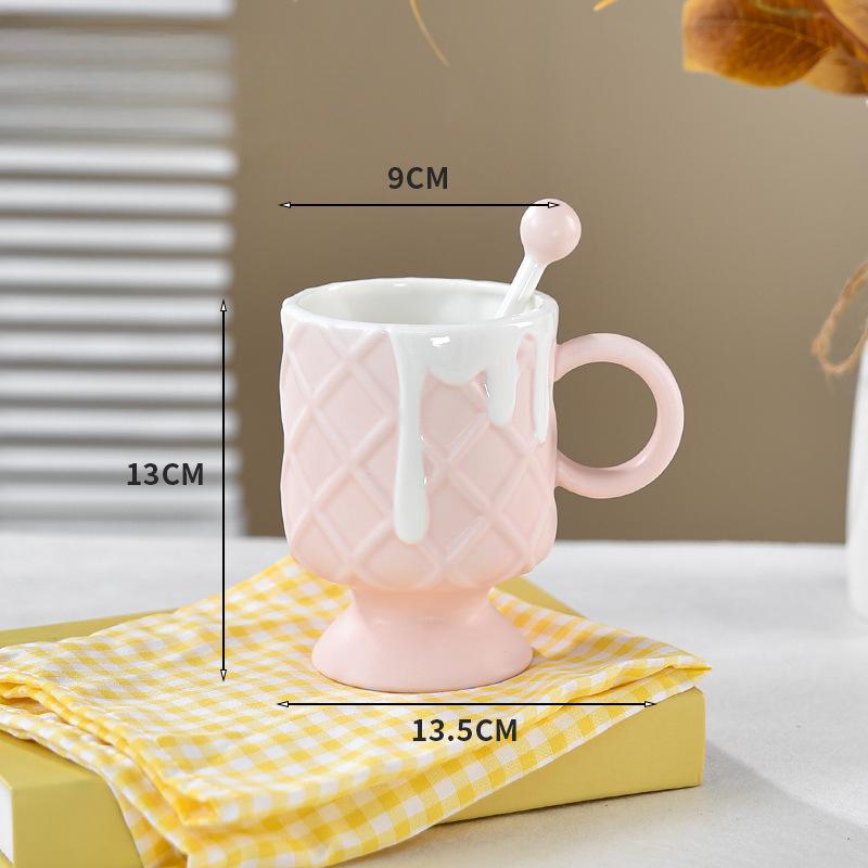 Cream Ice Cream Cup Ice Cream Cup High Foot Ceramic Mug Commercial Juice Cup Creative Dessert Cup with Mixing Spoon