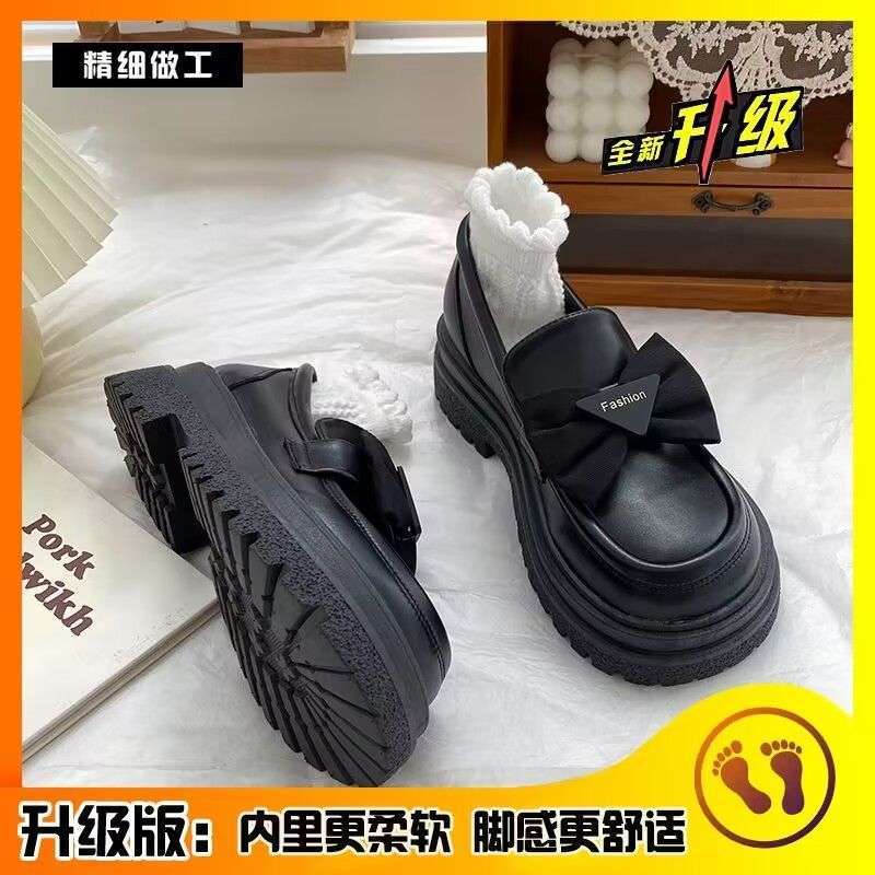 Japanese jk one-pedal bow loafers in the autumn of 2025 new thick-soled heightening small leather shoes women's British style
