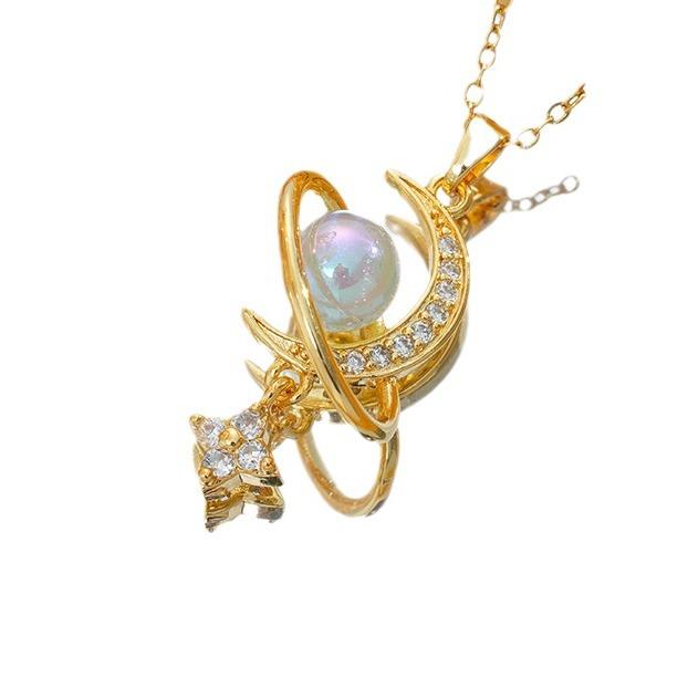 Pearl Star River Necklace Versatile High-end Light Luxury Collarbone Chain Moon Star Micro Inlaid Jewelry