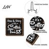 Decorative Wooden Stand Coffee Themed Tabletop Sign, Rustic Kitchen Bar Plaque with Iron Table Display Stand, Farmhouse Home Dining Room Countertop