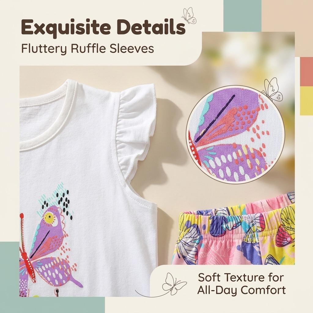 Mädchen-Kurzarm-Set Sommer Neu Schmetterlingsprint Kinder-Shorts-Set Modisches Mädchen-Outfit