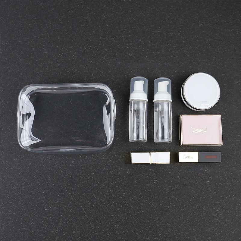 PVC Transparent Toiletry Bag Set: Waterproof, Multifunctional, Three-Piece Travel Makeup Storage with Printed Logo.