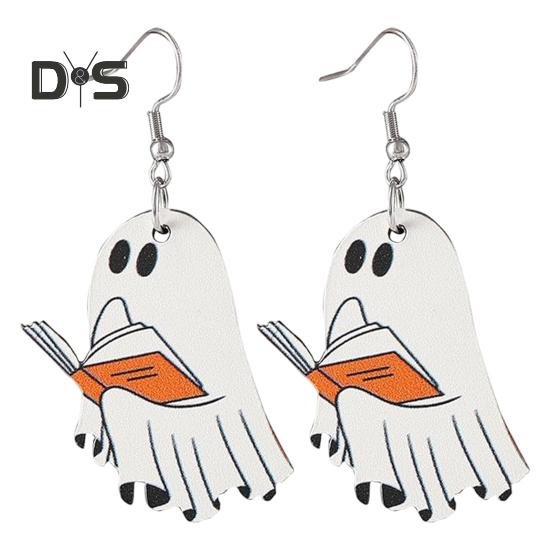 

Серьги-привидения на Хэллоуин, серьги-призраки из дерева, держащие книгу, украшения для вечеринки на Хэллоуин для женщин, макияж и повседневная одежда C