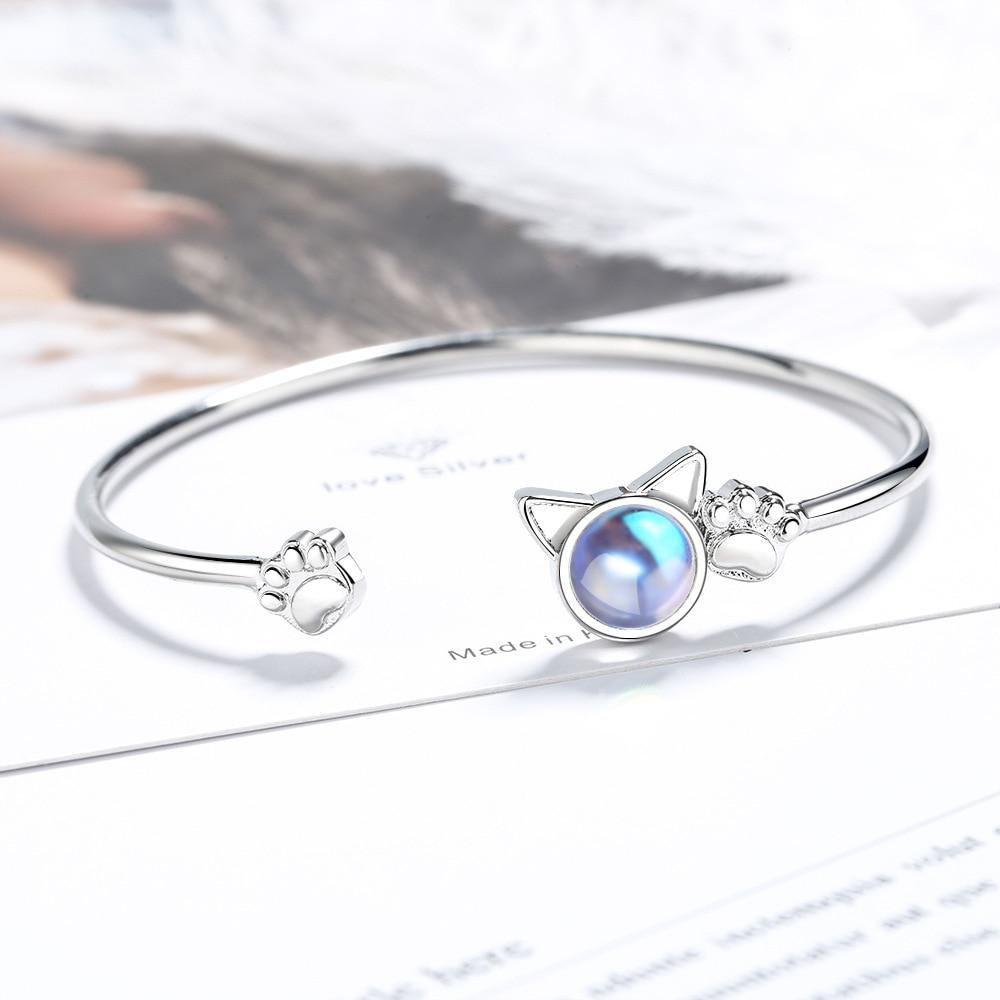 Moonstone Cat Bracelet 925 Sterling Silver Charm Bracelet &Bangle For Women Wedding Jewelry Sl305