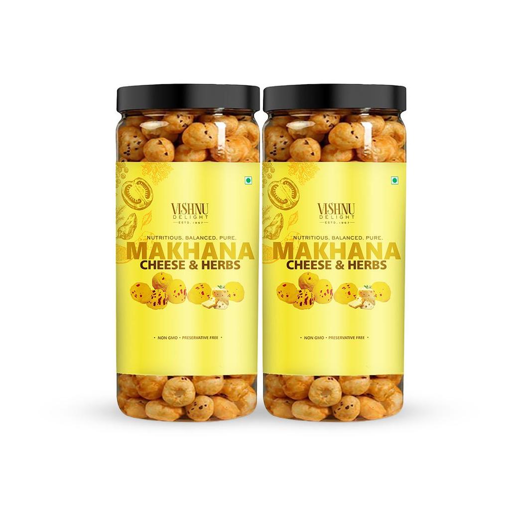 VISHNU DELIGHT Geröstete & Aromatisierte Makhana | 90g Käse-Fuchsnüsse | Knusprige & Gesunde Snacks 2er-Pack