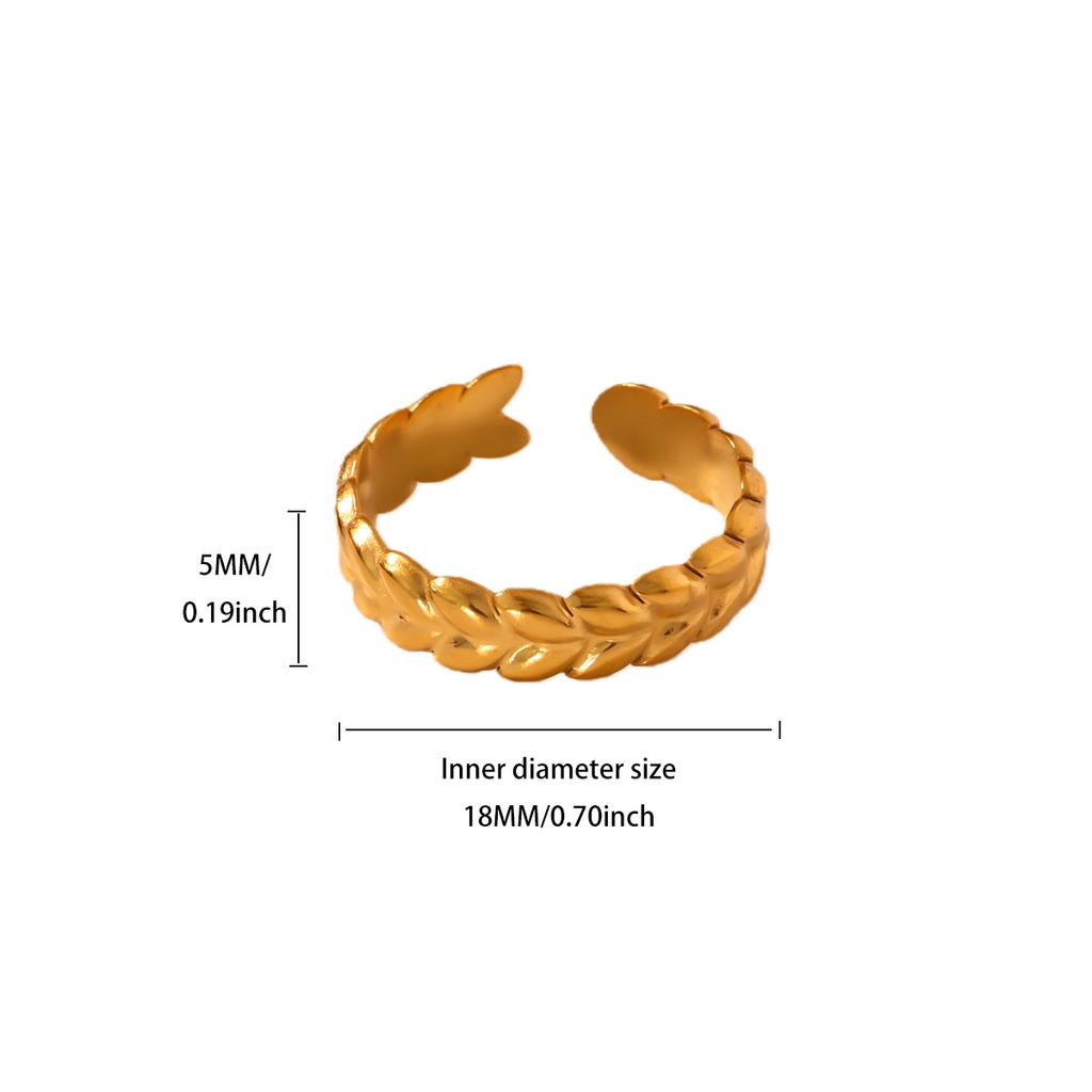 Classic Wheat Ear Leaf Rings For Women Gold Plated Stainless Steel Geometric Adjustable Ring Wedding Christmas Jewelry Gift