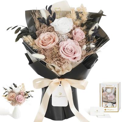 Fiorifiore Preserved Flower Bouquet - 4 Roses - Freestanding - Perfect for Birthdays, Mother's Day,