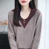 2025 Autumn Women's V-neck Knitted Sweater: Fashionable Two-piece Casual Pullover