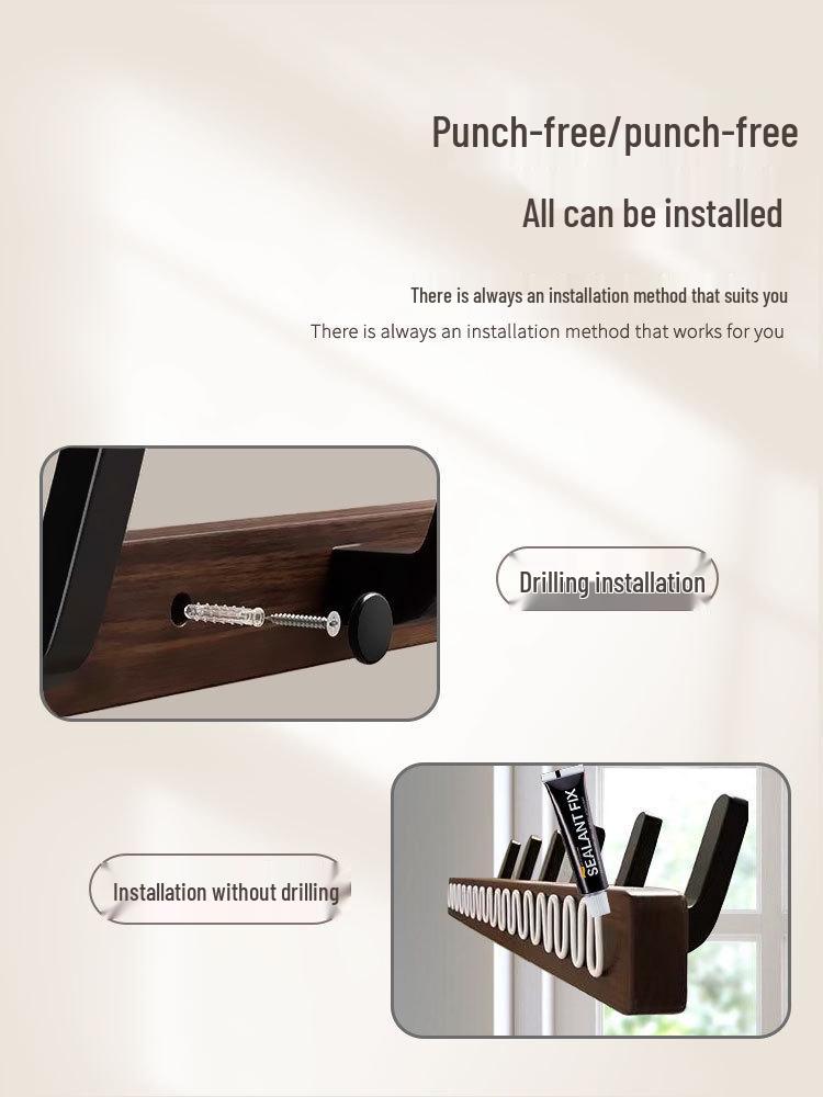 No-Drill Back-of-Door Black Walnut Wood Clothes Hanger Hook