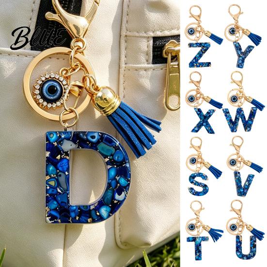 Keychain Charm Blue Series Pendant Initial Letter Key Chain with Eyes Pendant Tassel