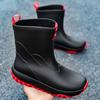 Fashion Mid-calf Rain Boots Men's Slip-On Waterproof Rubber Rain Shoes Work Mud Boots Warm Durable Non-Slip Boots Fishing Shoes