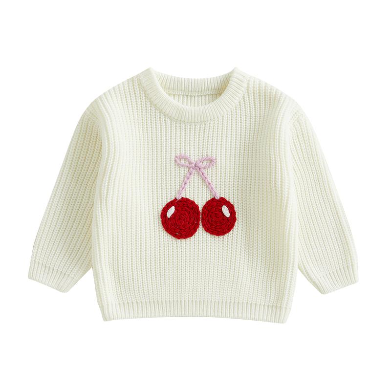 

Baby Sweaters Spring Autumn Casual Long Sleeve Cherry Embroidery Knit Sweater Baby Toddler Girl Kids Pullover Sweaters Clothes 110 белый
