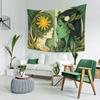 Celestial Woman Tapestry  Sun and Moon Goddess Yin Yang Design Green and Gold Mythical Art for Bedroom or Dorm Decor