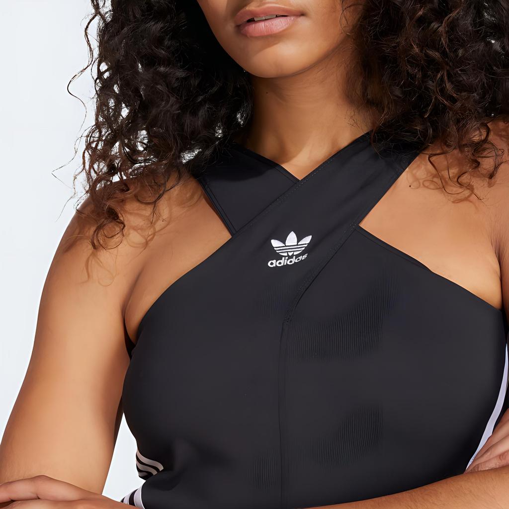 adidas Originals Striped Logo Print Slim Fit Sleeveless Top Women Tops Black JM9258