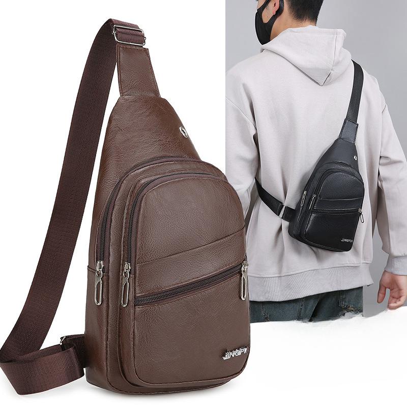 Chest Bag Men's PU Casual Simple Color Shoulder Bag Diagonal New Backpack Bag New Tide Purse Crossbody Bag
