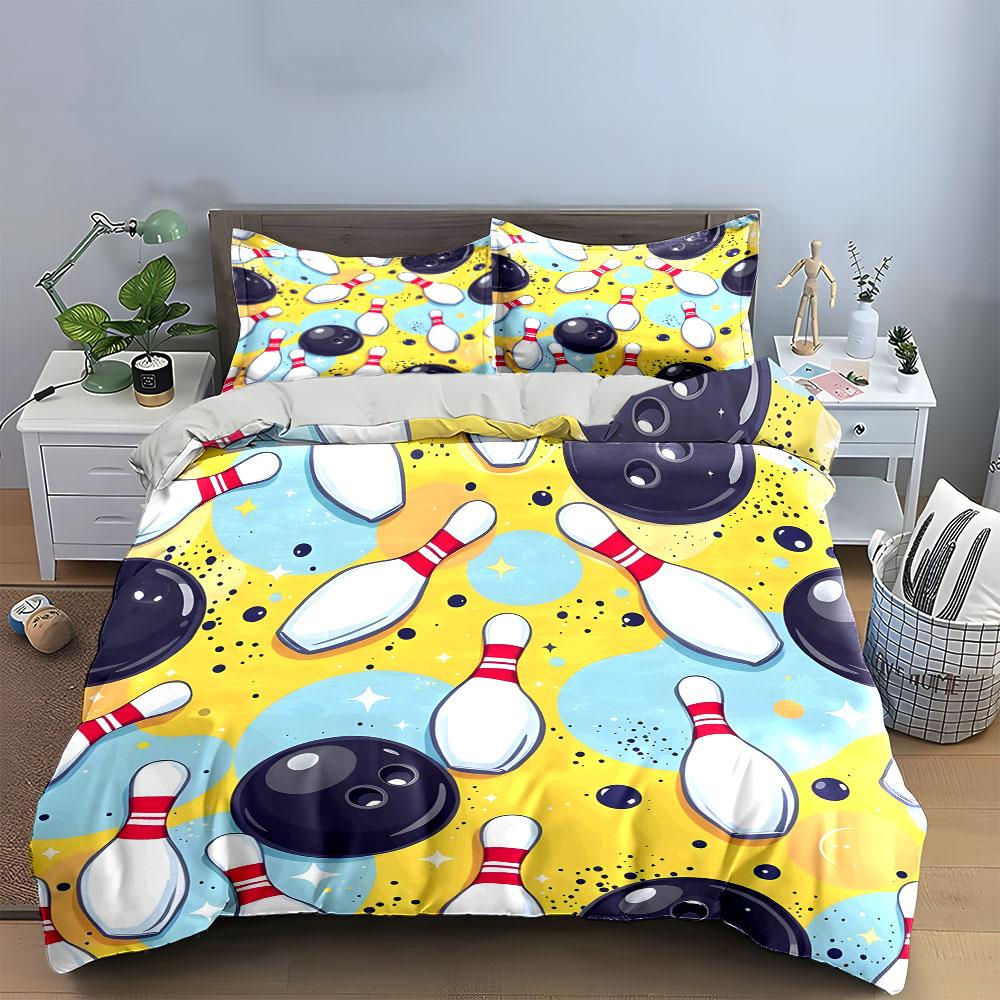 "Bowling Set for Fun Games" kid's and adults' bedroom decor, Exquisite three-piece bedding set gift