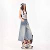 Fashion Summer Vintage Washed Distressed Loose Cropped Capri Denim Pants For Women Trendy Versatile Loose Straight Slimming AllMatch Casual Bottoms