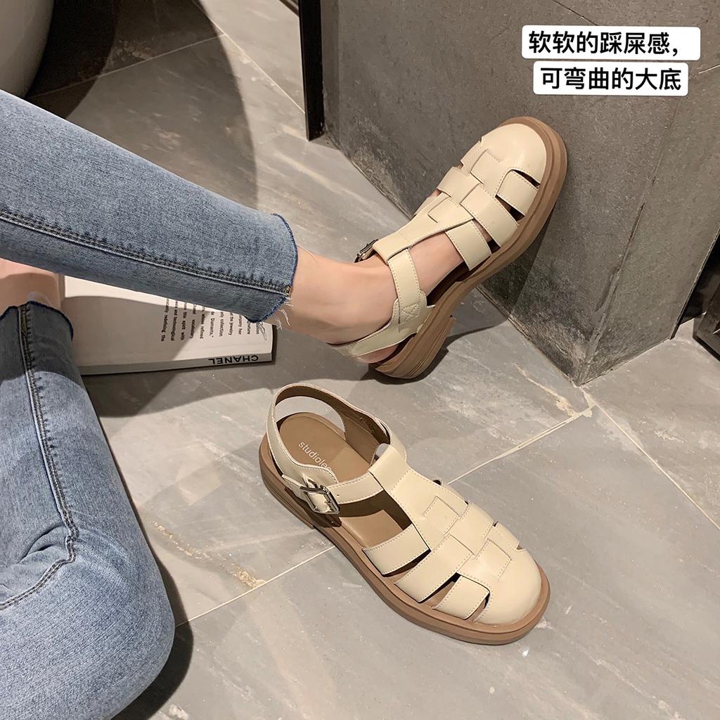 Grape Mother Same Summer Soft-soled Shoes Bag Head Drag Thick Heel Thick Sole Retro Flat Roman Sandals Women's Comfort